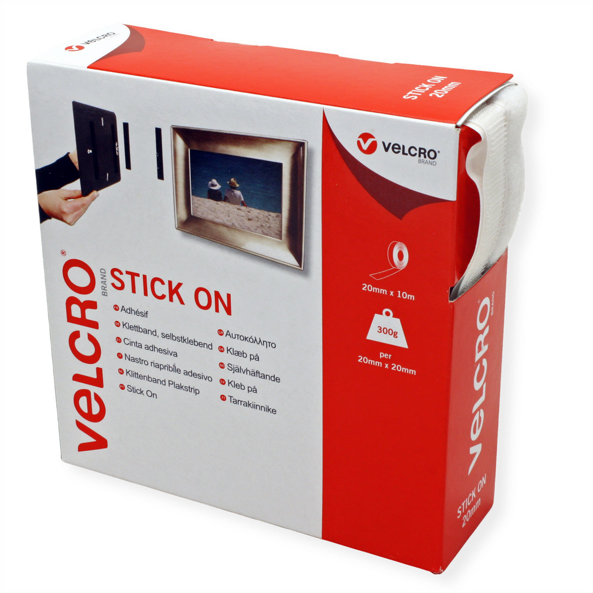 Velcro Selbstklebendes Klettband – 20 mm × 10 m, weiss, 1 Stk.