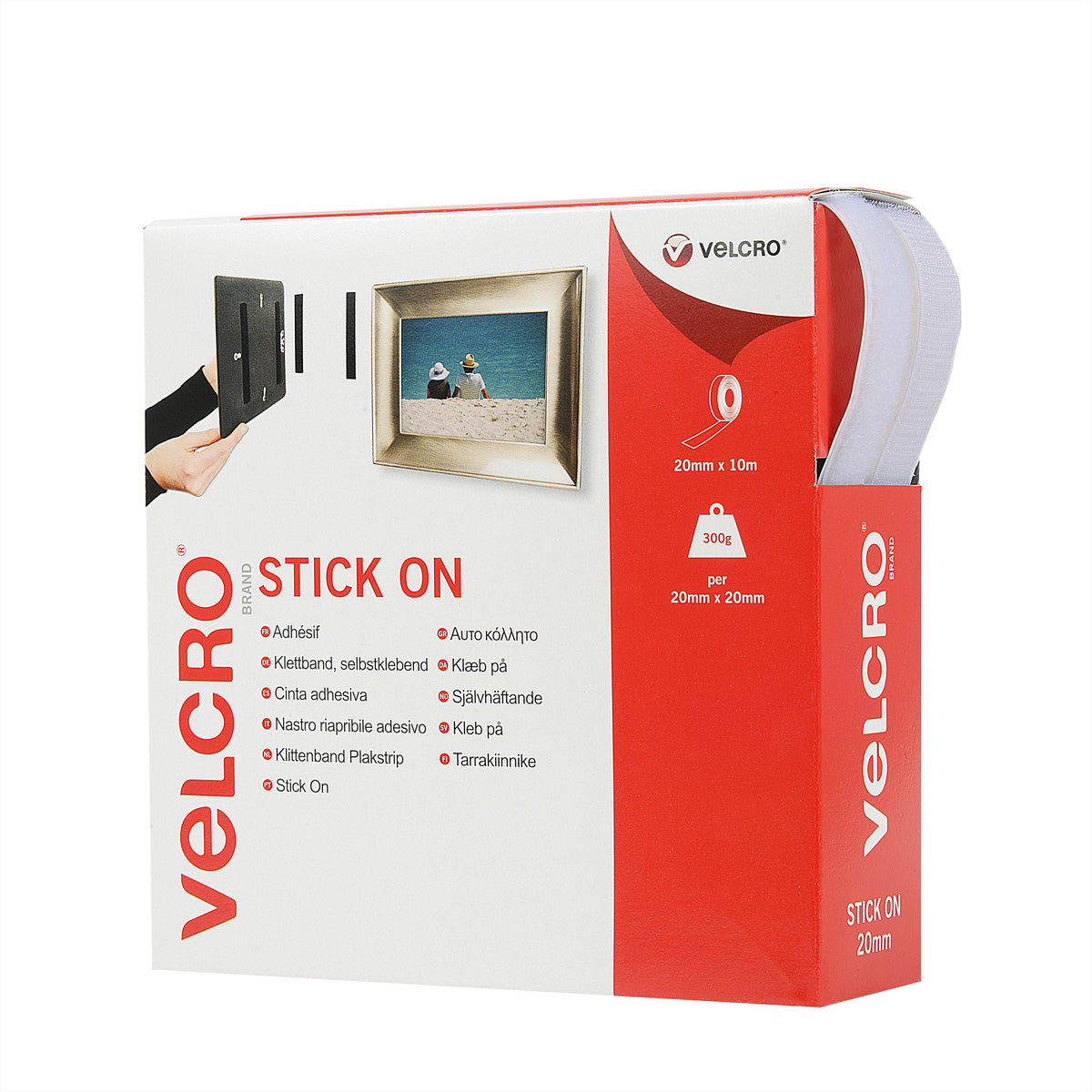 Velcro Selbstklebendes Klettband – 20 mm × 10 m, weiss, 1 Stk.