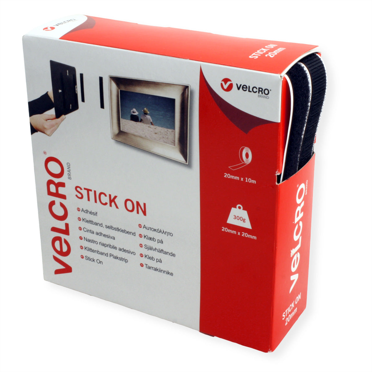 Velcro Klettband selbstklebend – 20 mm × 10 m, schwarz, 1 Stk.