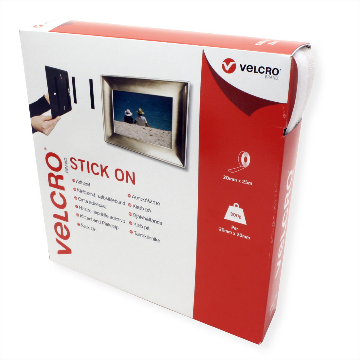 Velcro Klettband selbstklebend – 20 mm × 25 m, weiss