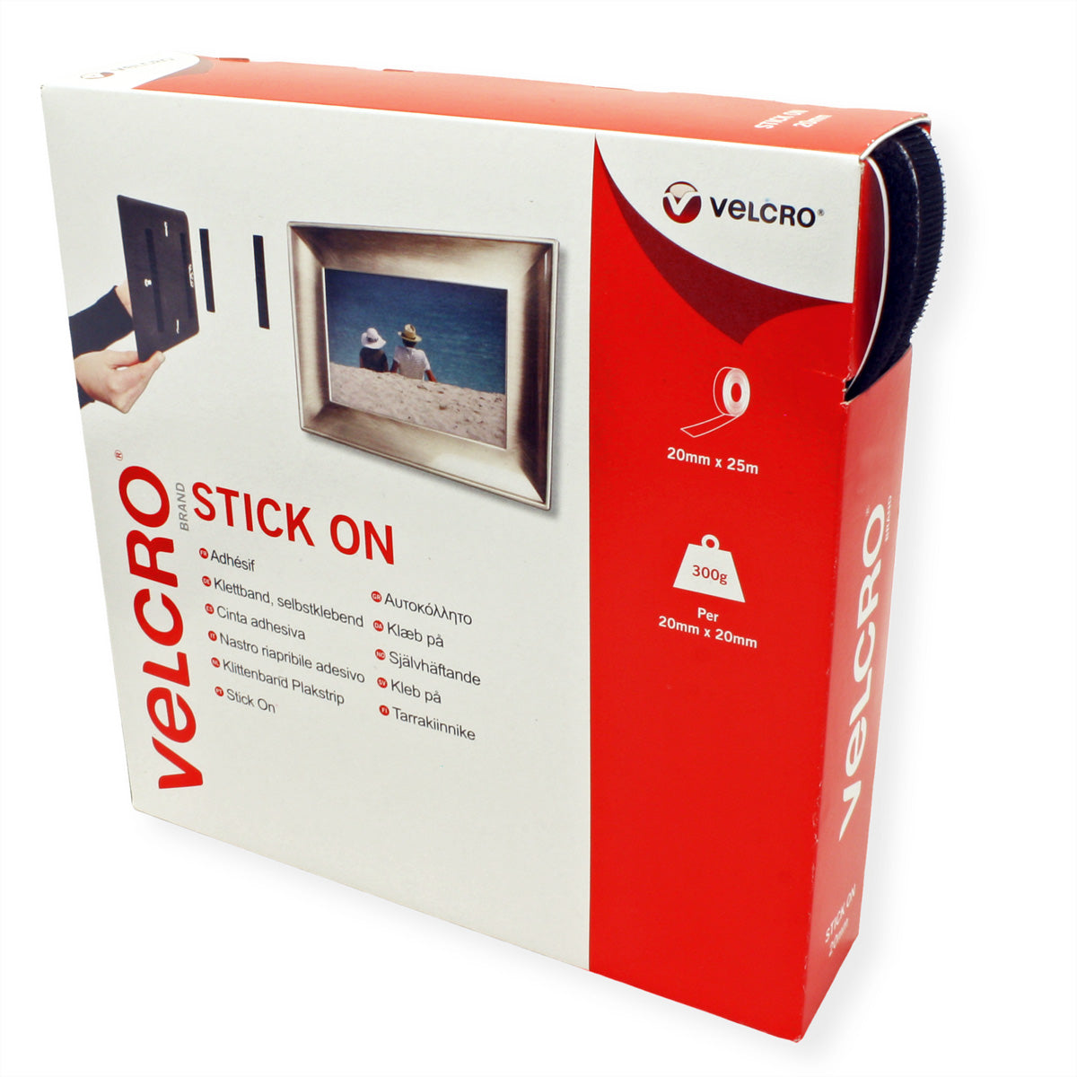 Velcro Klettband selbstklebend – 20 mm × 25 m, Schwarz