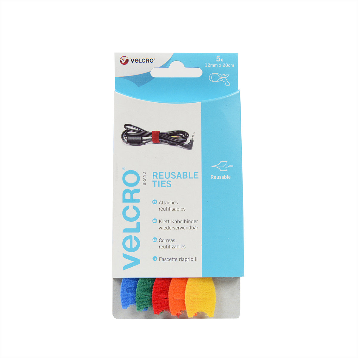 Velcro ONE-WRAP Klettband 12 mm × 200 mm – 5-teilig, wiederverwendbar, mehrfarbig