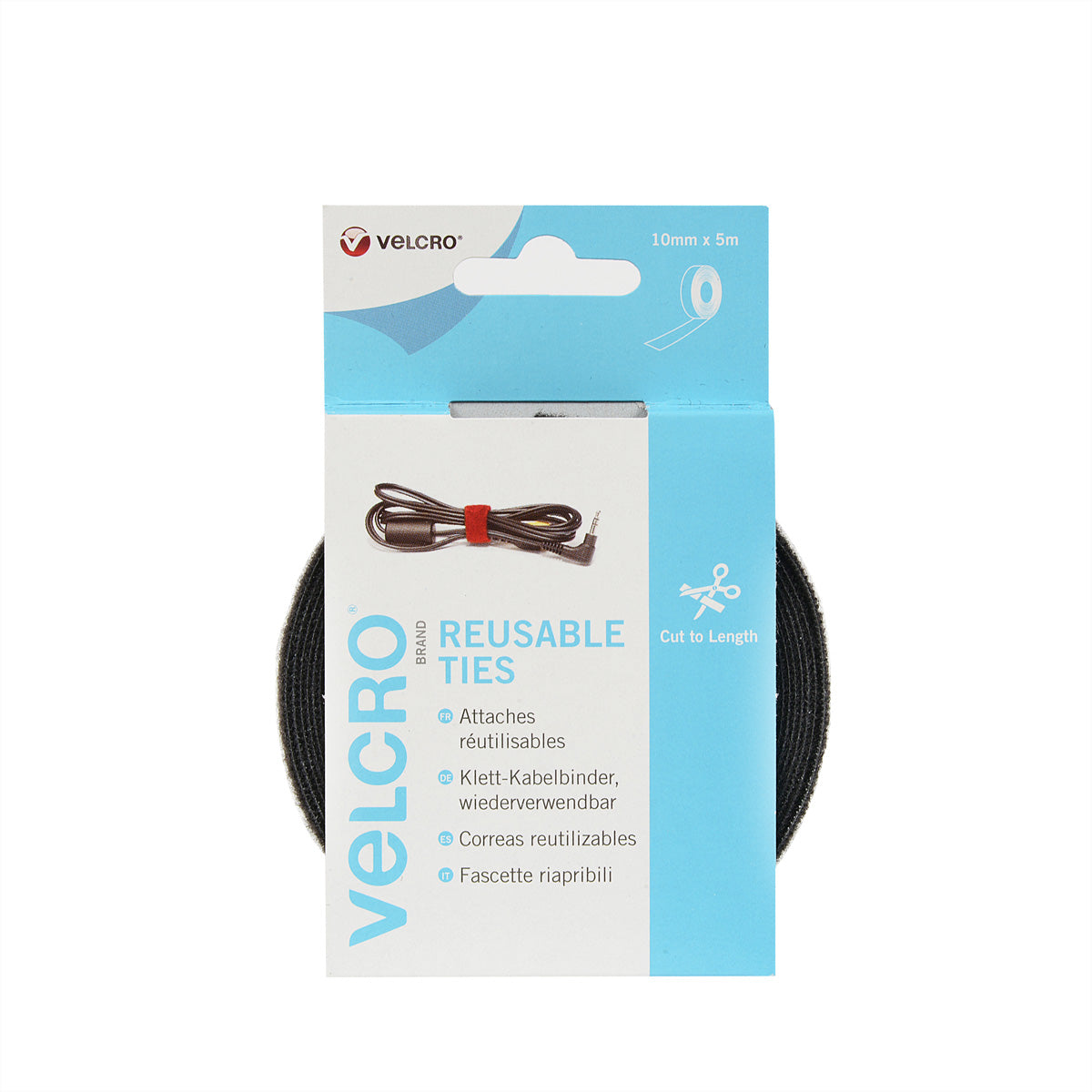 Velcro Klettbandrolle, 10 mm × 5 m, schwarz, 1 Stück