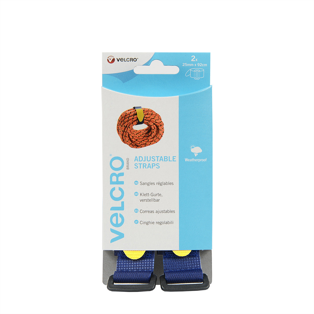 Velcro Verstellbarer Tragegurt, wiederverwendbar – 25 mm × 92 cm – Blau – 2 Stk.