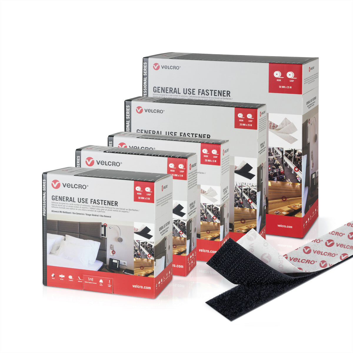 Velcro Selbstklebendes Klettband – 50 mm × 5 m, schwarz