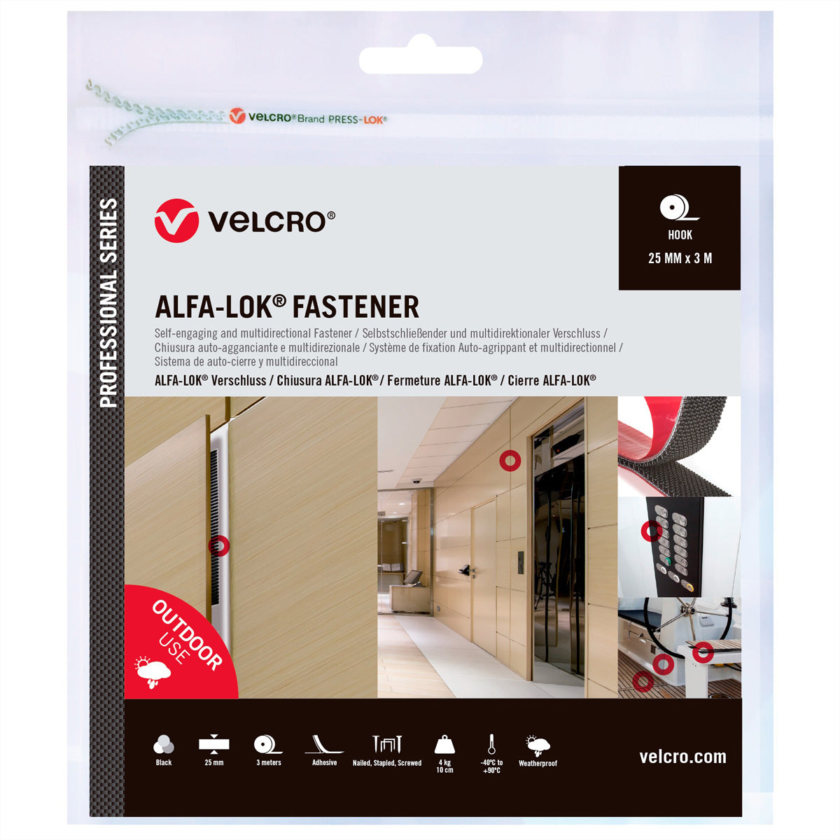 Velcro Klettband Hakenband – 25 mm × 3 m, schwarz