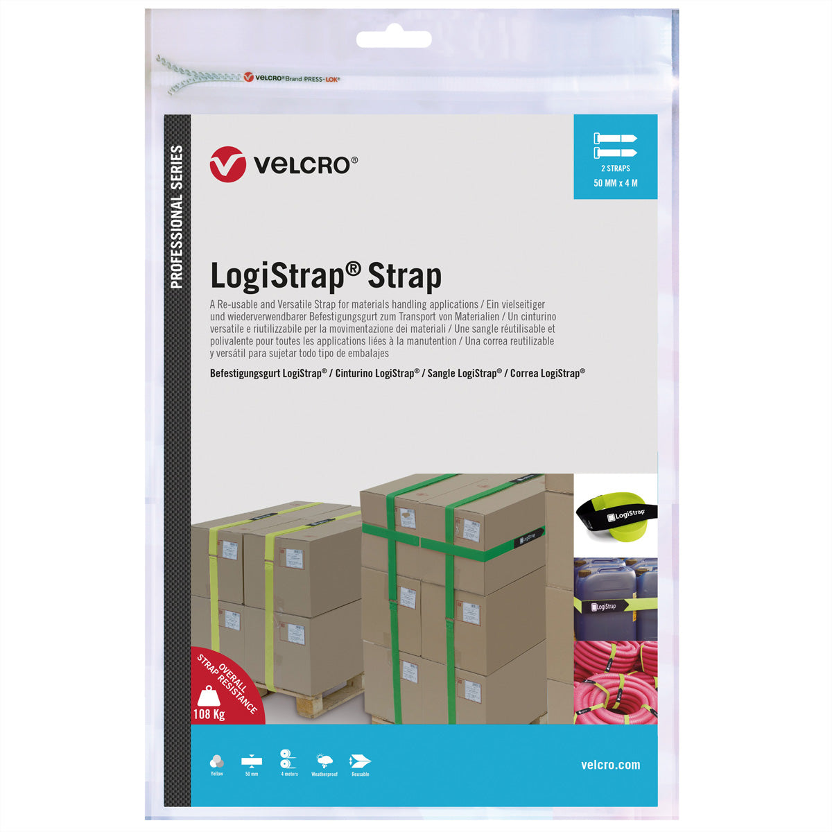 Velcro Schnur – 4 m, 50 mm, Polyamid, gelb, 2 Stück