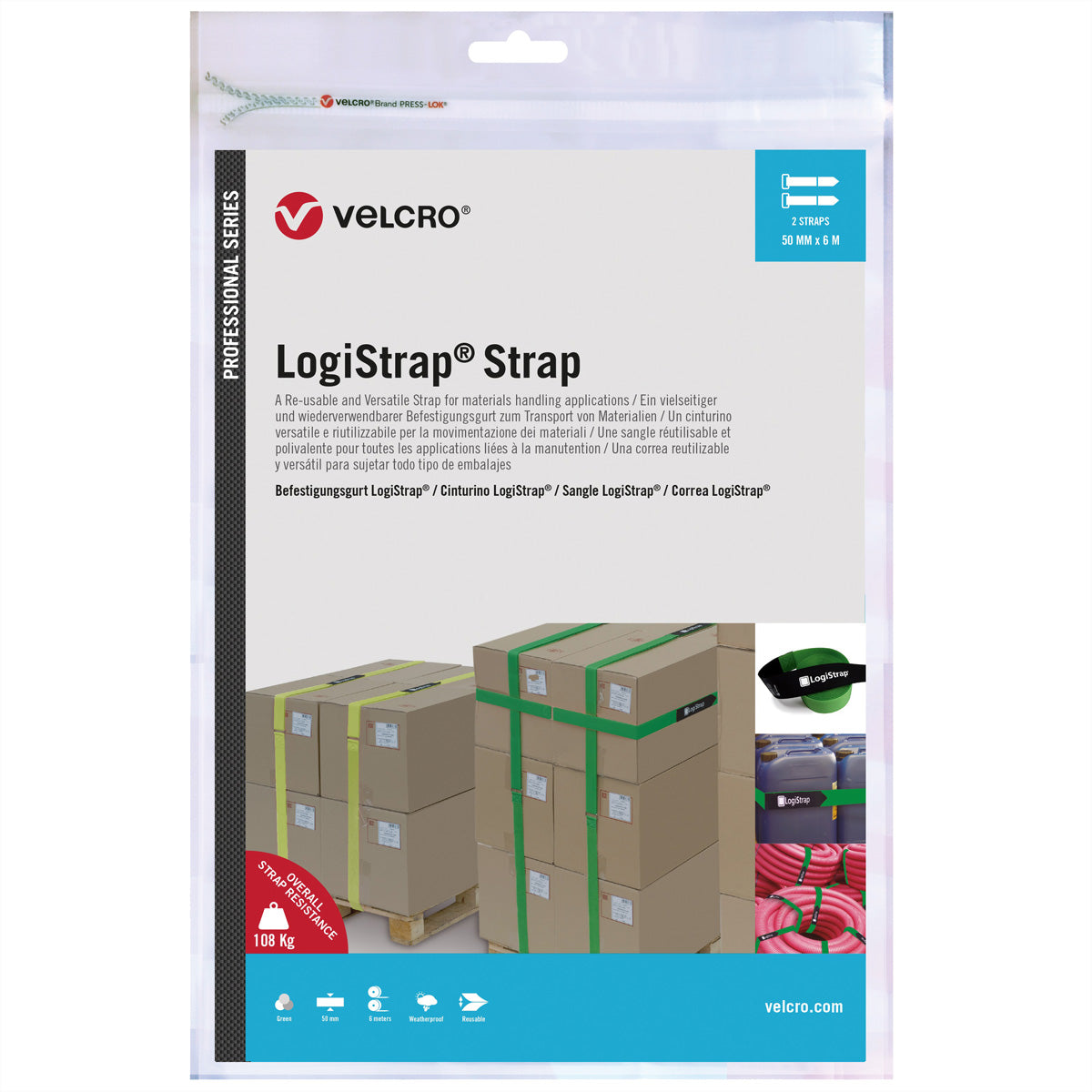 Velcro Schnur – 6 m, Polyamid, grün, 2 Stück