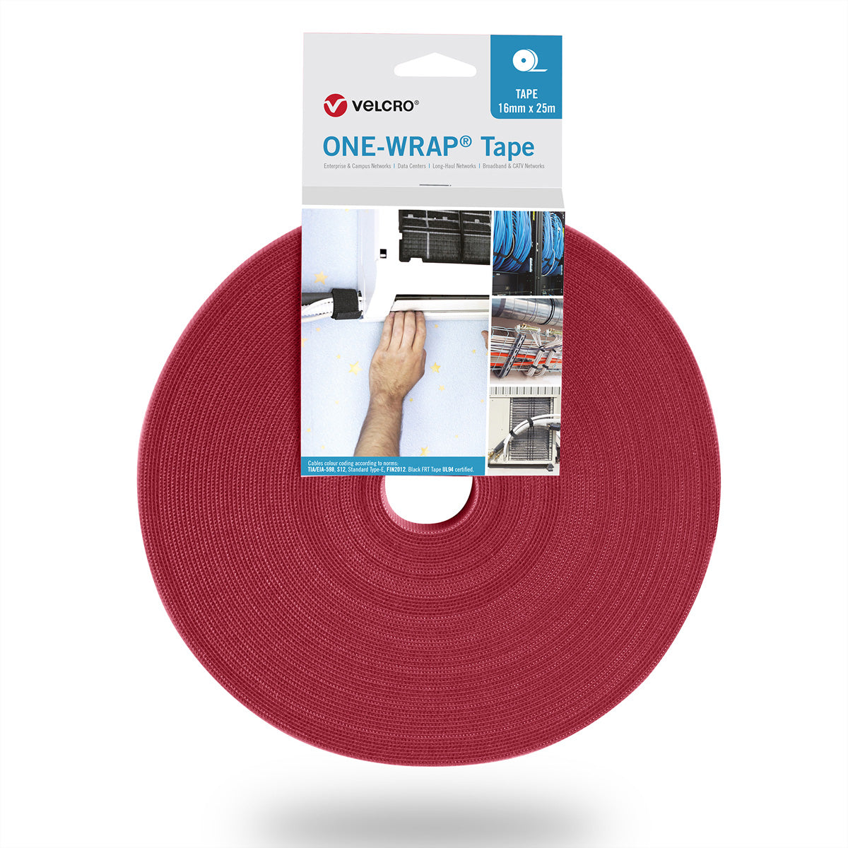 Velcro Klettband – 25 m, 30 mm, PP, Rot
