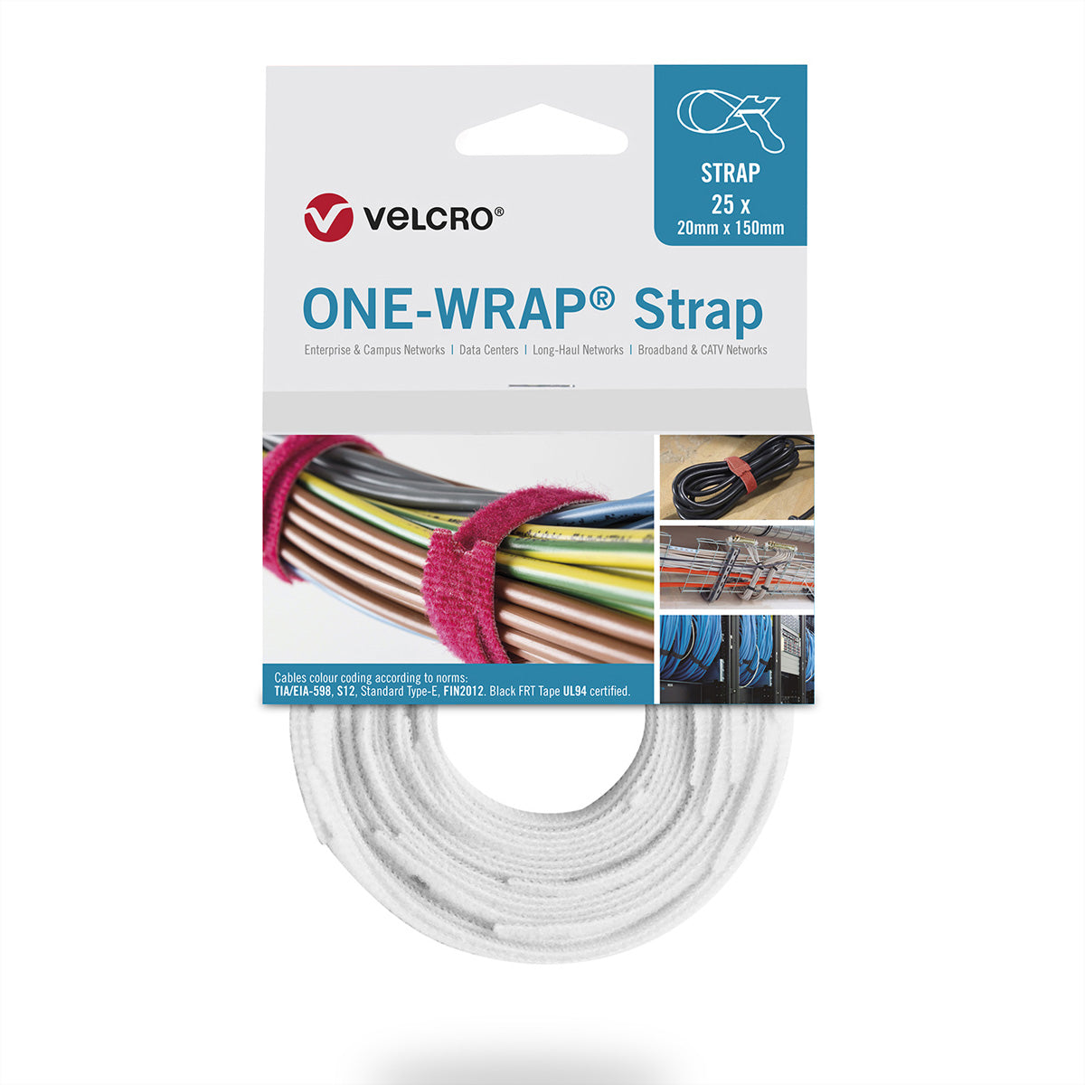 Velcro Klettkabelbinder, 13×200 mm, 25er-Pack – Weiss