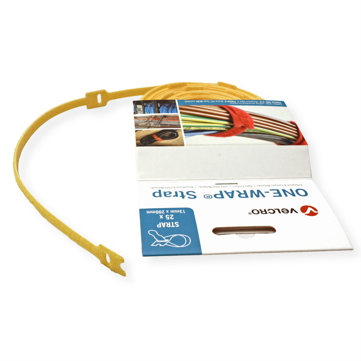 Velcro Klettkabelbinder, 200 mm × 13 mm, 25er-Pack – Gelb
