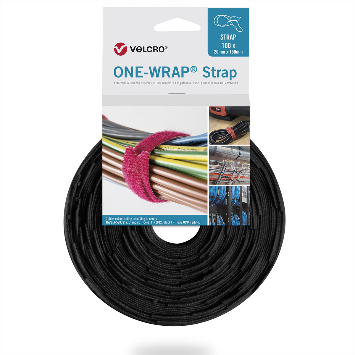 Velcro One Wrap – Klettband, 13 mm × 0,20 m, Schwarz, 100 Stück