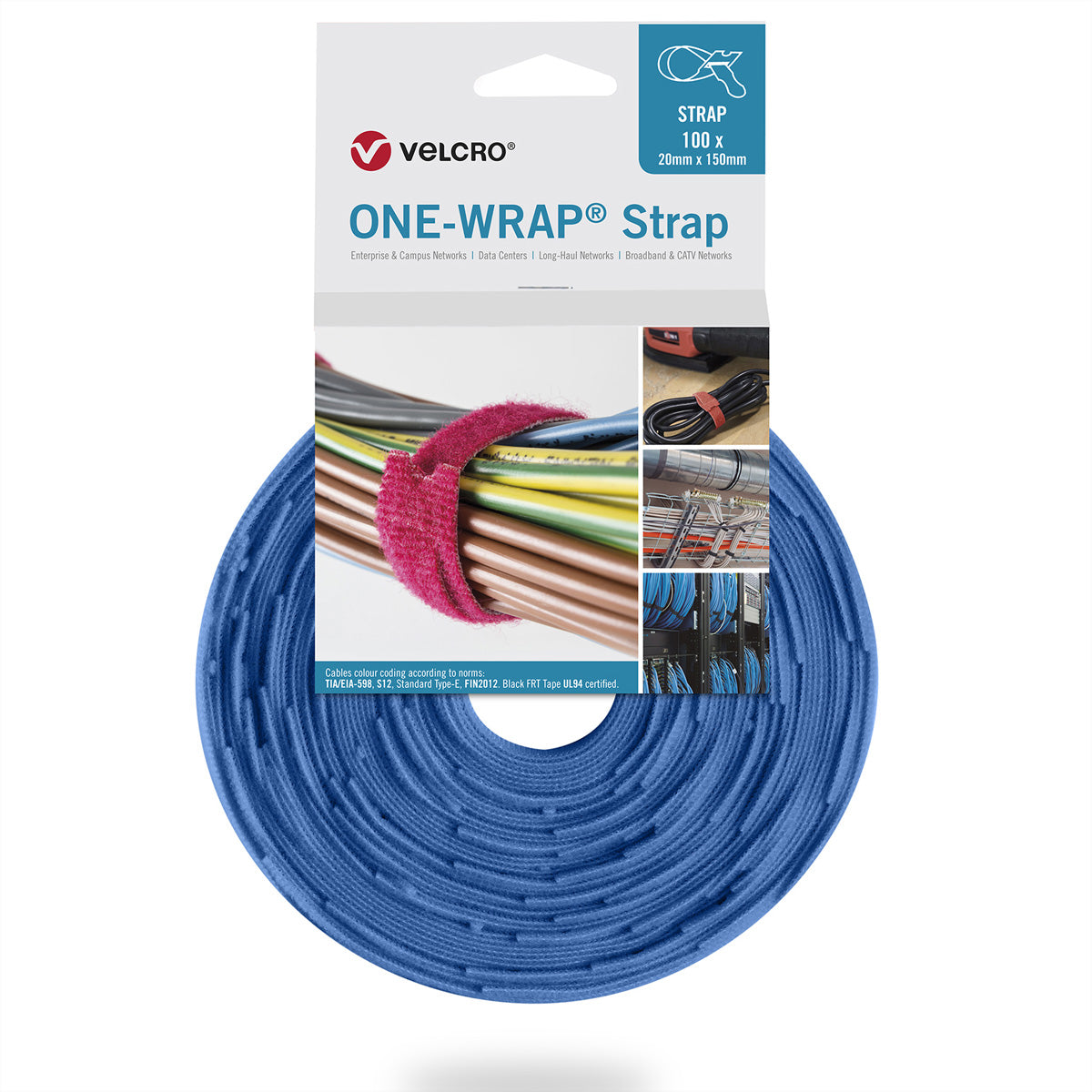 Velcro Klettkabelbinder 13×200 mm, 100er-Pack – Blau