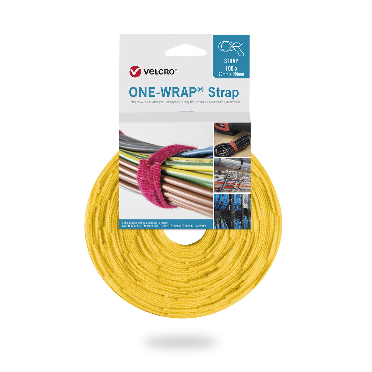 Velcro Klettkabelbinder, 13×200 mm, 100er-Pack – Gelb