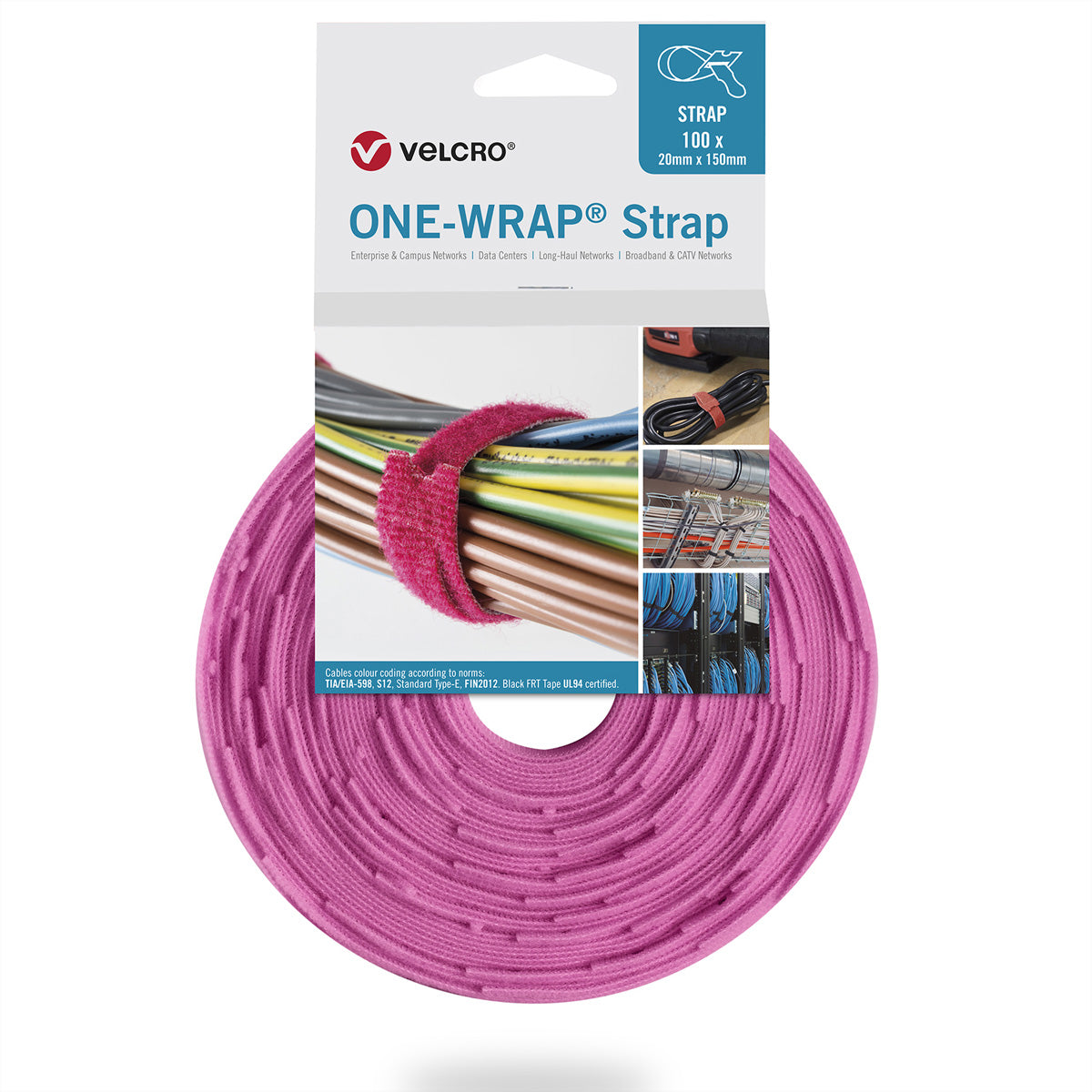 Velcro One Wrap Klettkabelbinder 13×200 mm, 100er-Pack – Rosa