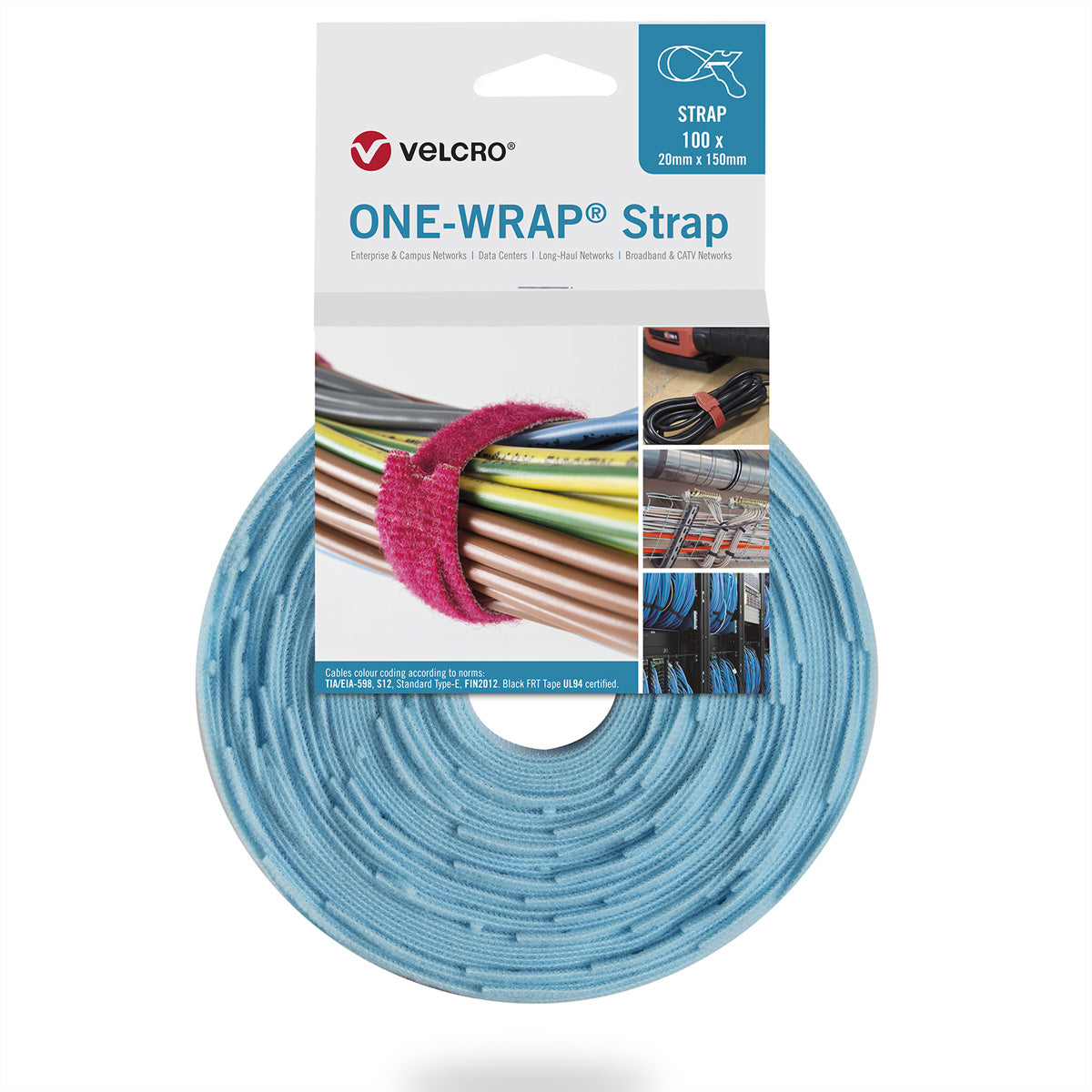Velcro Klettkabelbinder 13×200 mm, 100er-Pack – türkis