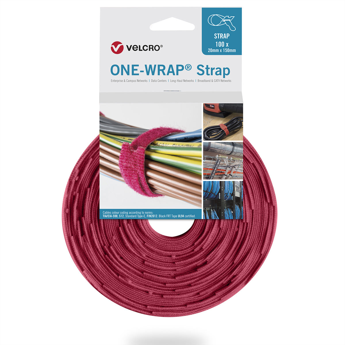 Velcro Klettkabelbinder 20×150 mm, 100er-Pack – Rot