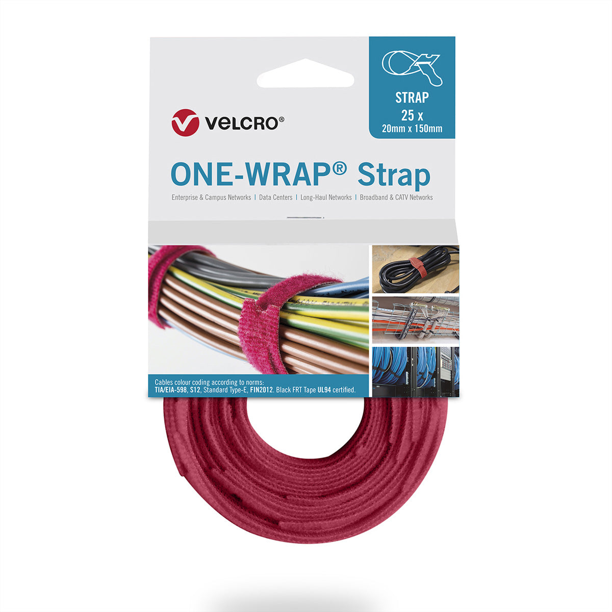Velcro Klettkabelbinder, 20×200 mm, 25er-Pack – Rot