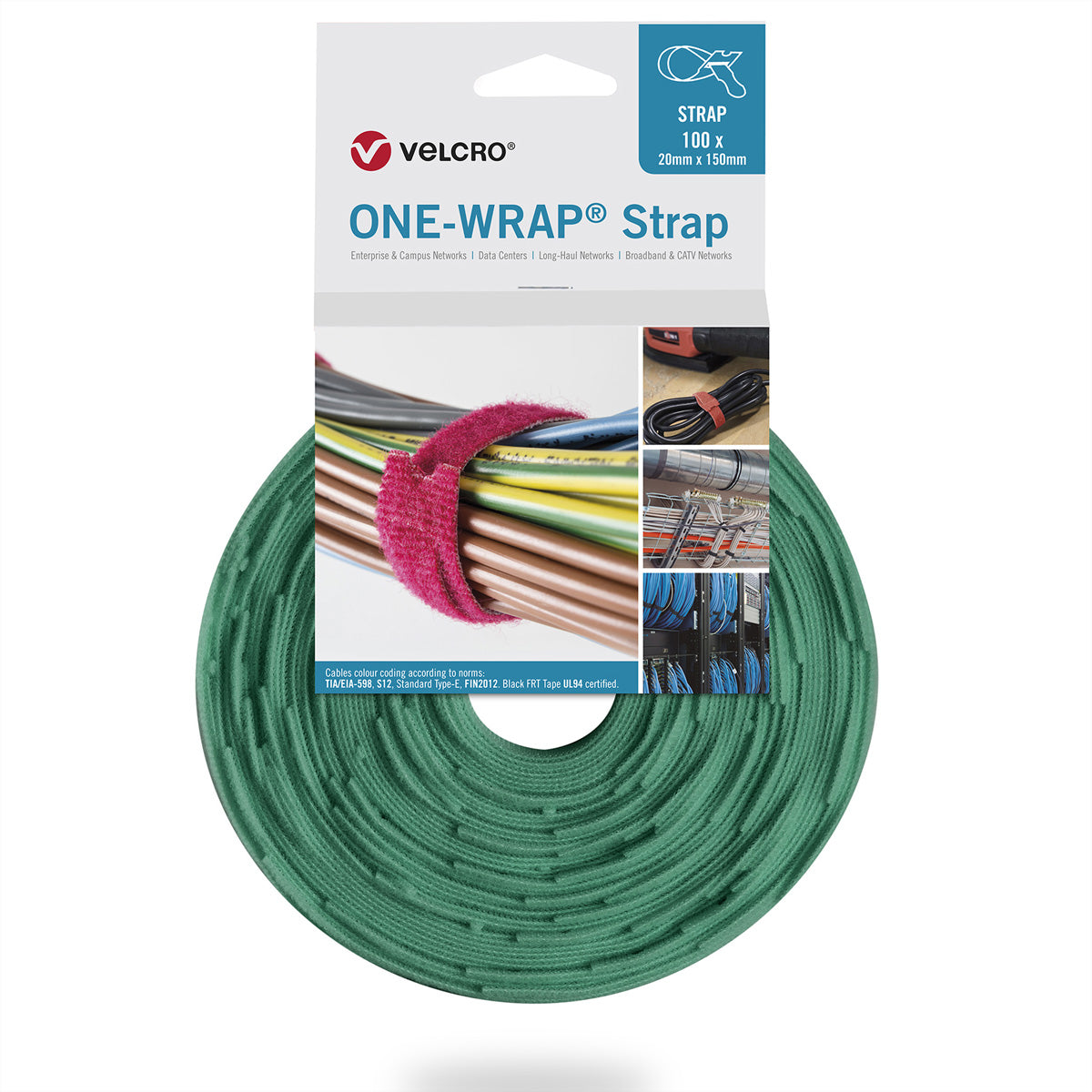 Velcro Klettkabelbinder, 20×230 mm, 100er-Pack – Grün