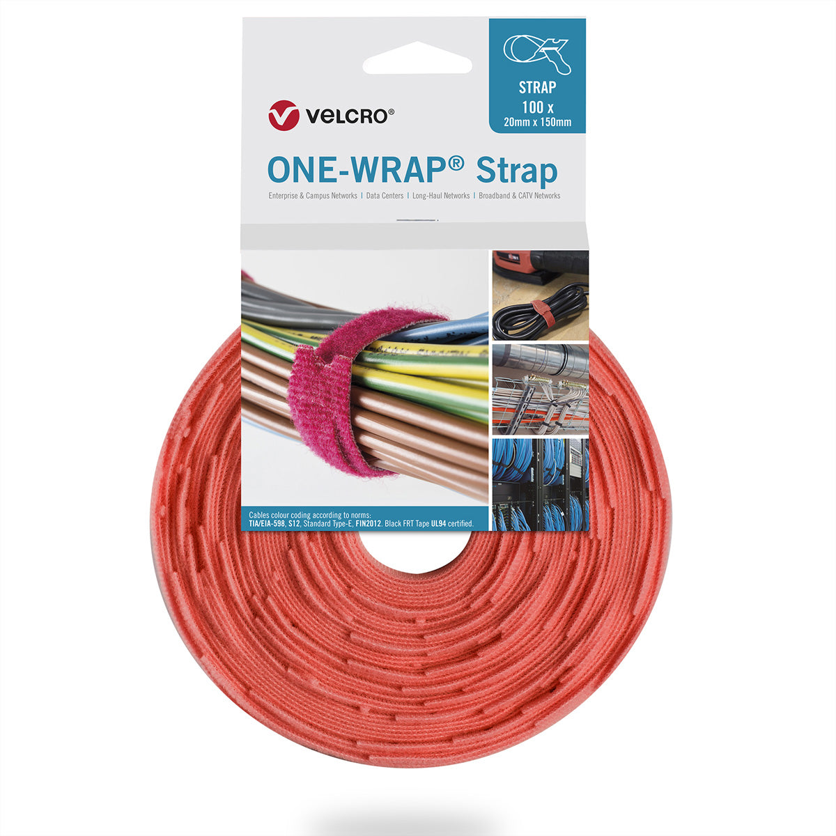 Velcro Klettkabelbinder, 20×230 mm, 100er-Pack – Orange