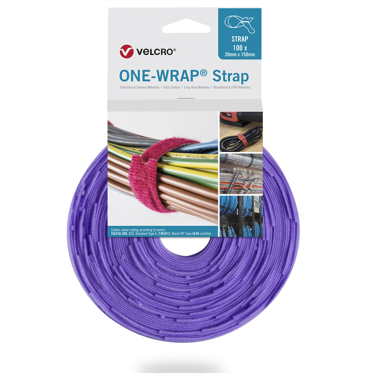 Velcro Klettband – 0,3 m, 20 mm, PP, Violett, 100 Stück