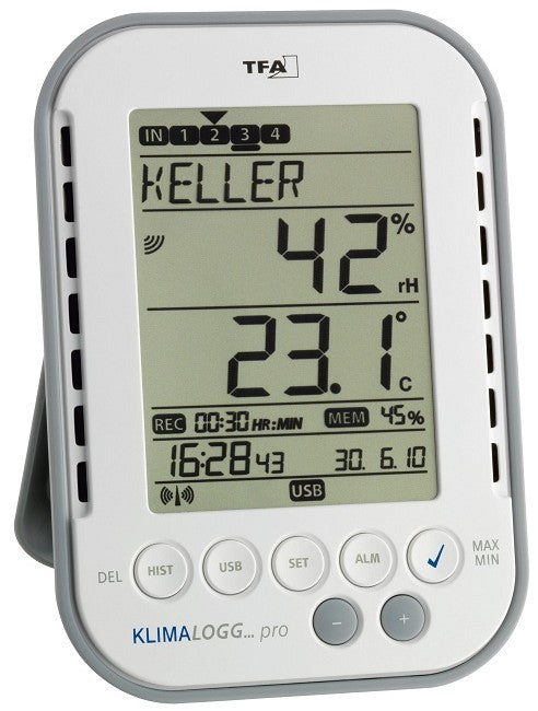 TFA-Dostmann Klima Logg Pro Thermo-Hygrometer (Handgerät) – USB, 0,0–50,0 °C, 1–99 %, Innen/Aussen