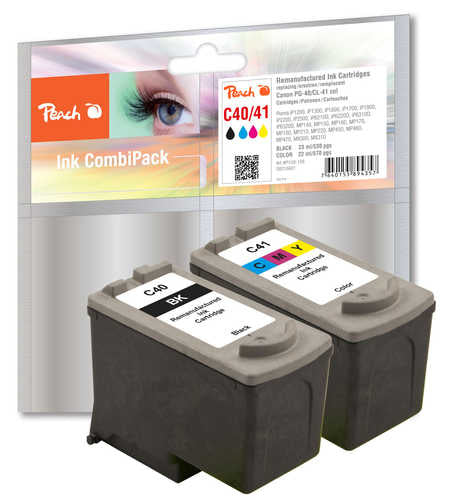 Peach PG-40/CL-41 Tintenpatronen-Multipack, 2er-Set (Kompatibel) – für Canon Pixma iP1200/MP140/MP450 …