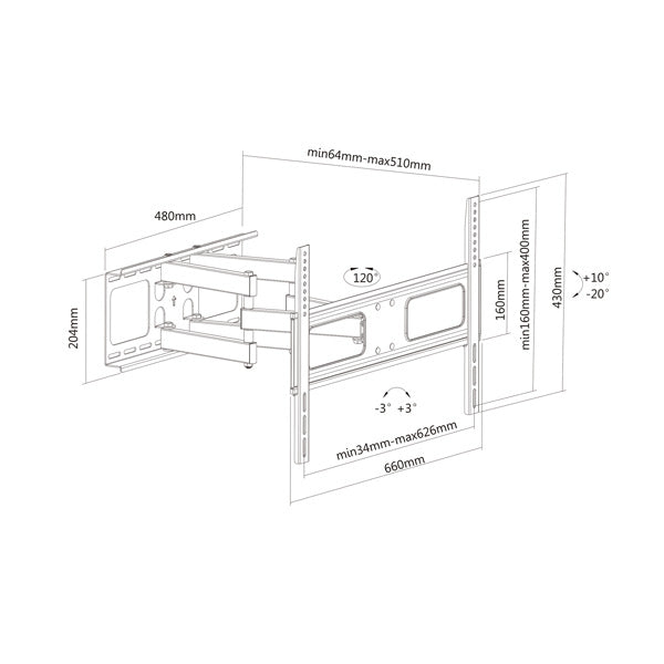 VALUE Wandhalterung – Vollbeweglich – 37–70" – VESA 200×200–600×400 – bis 50 kg, für TV – Schwarz
