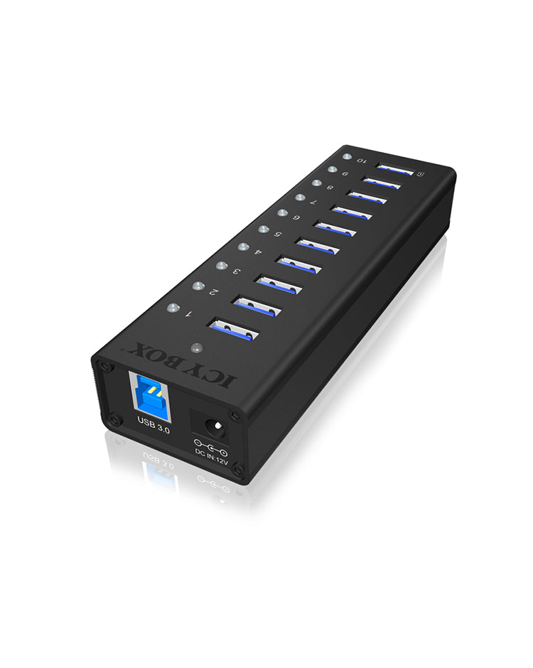 ICY BOX IB-AC6110 USB-Hub – USB-B, 10× USB-A