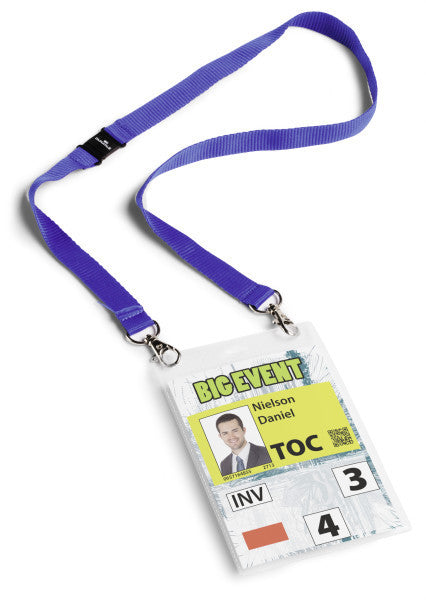 Durable Duo Namensschild – A6, Textilband mit 2 Karabinerhaken, Kunststoff, mit Visitenkartentasche – 10 Stk
