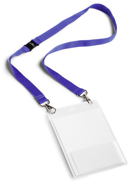 Durable Duo Namensschild – A6, Textilband mit 2 Karabinerhaken, Kunststoff, mit Visitenkartentasche – 10 Stk