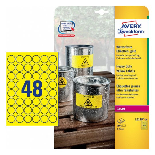 Avery Zweckform Wetterfeste runde Etiketten – Ø 30 mm, Folie, permanent haftend, 960 Stk, 20 Bogen