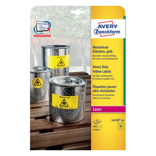 Avery Zweckform Wetterfeste runde Etiketten – Ø 30 mm, Folie, permanent haftend, 960 Stk, 20 Bogen