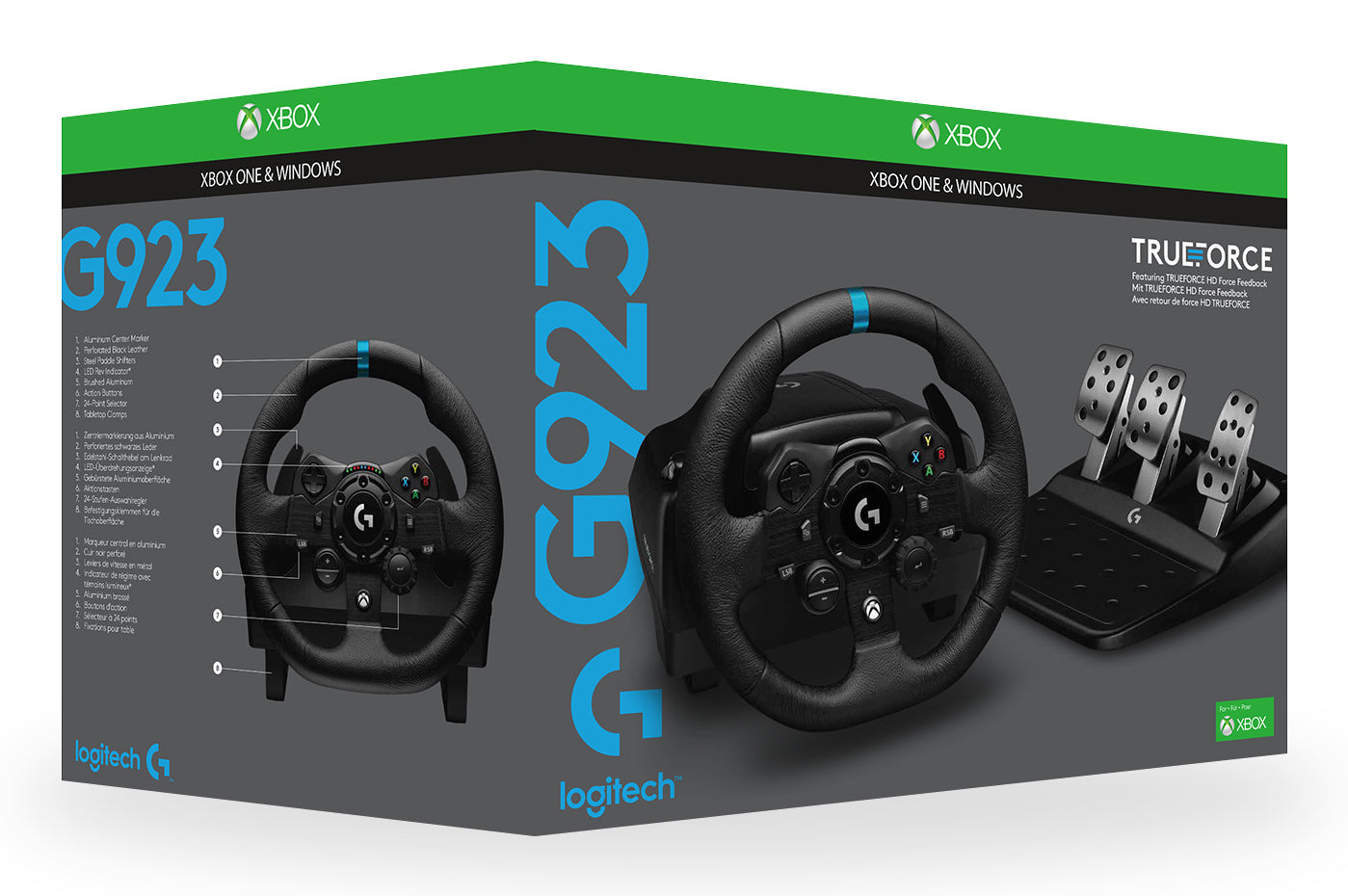 Logitech G G923 – Lenkrad + Pedale – Kabelgebunden (USB‑A), Kraft‑Rückmeldung, 900° Drehwinkel, Schwarz