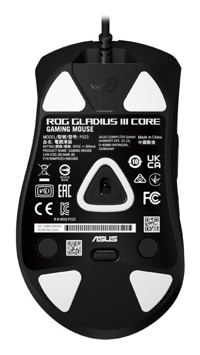 ASUS ROG Gladius III Core – Gaming-Maus – Kabelgebunden (USB-A), 12000 DPI, Rechts, Schwarz