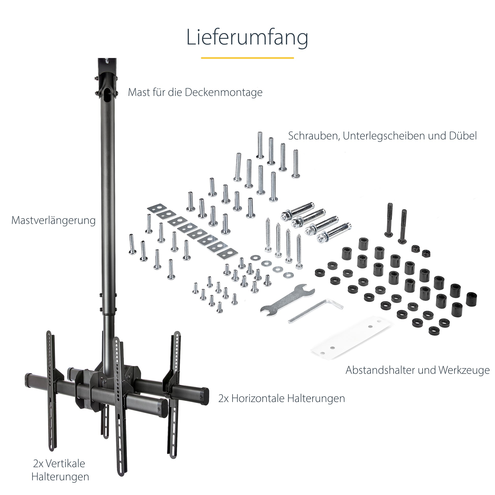 StarTech.com Deckenhalterung – Rücken an Rücken – 32–75" – VESA 200×200–600×400 – bis 90 kg, Teleskopmast