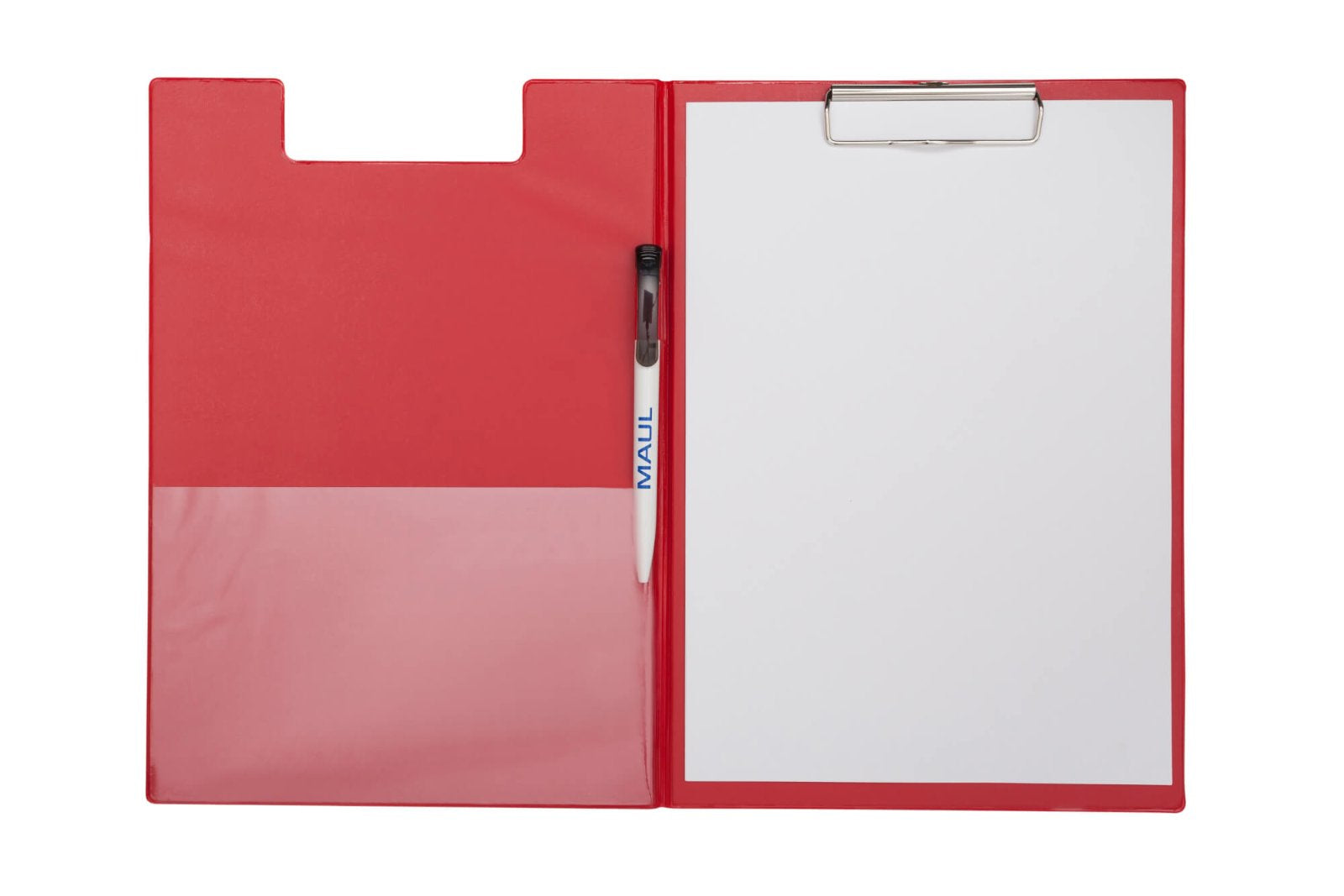 MAUL Klemmbrett-Mappe 319 × 229 mm – Karton, Folienüberzug – Rot – mit Innentasche, mit Aufhängeöse