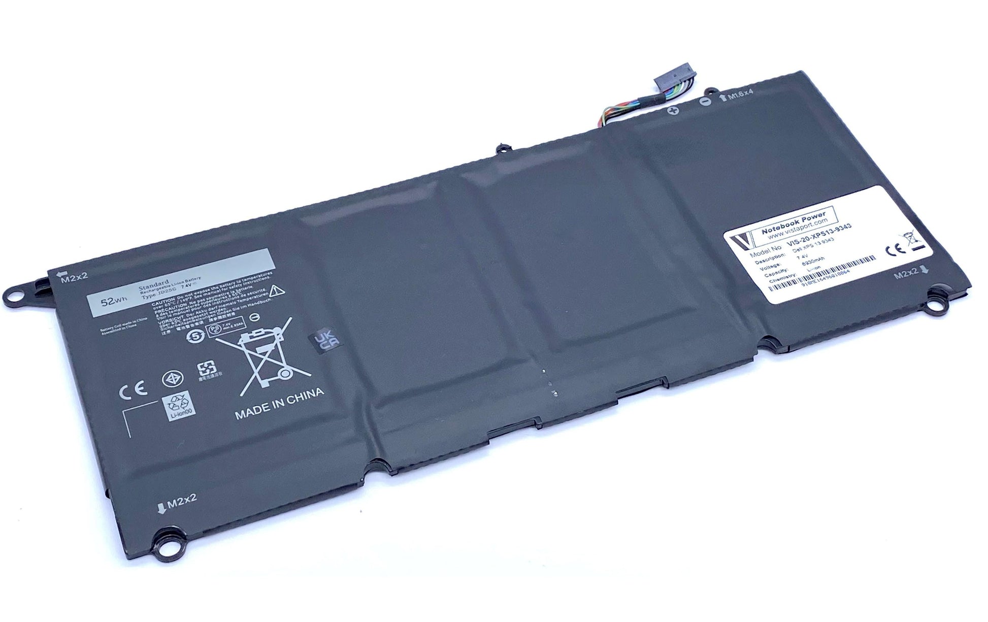 Vistaport Notebook-Akku – für Dell XPS 13 9343 – 52 Wh, 7,4 V – Schwarz