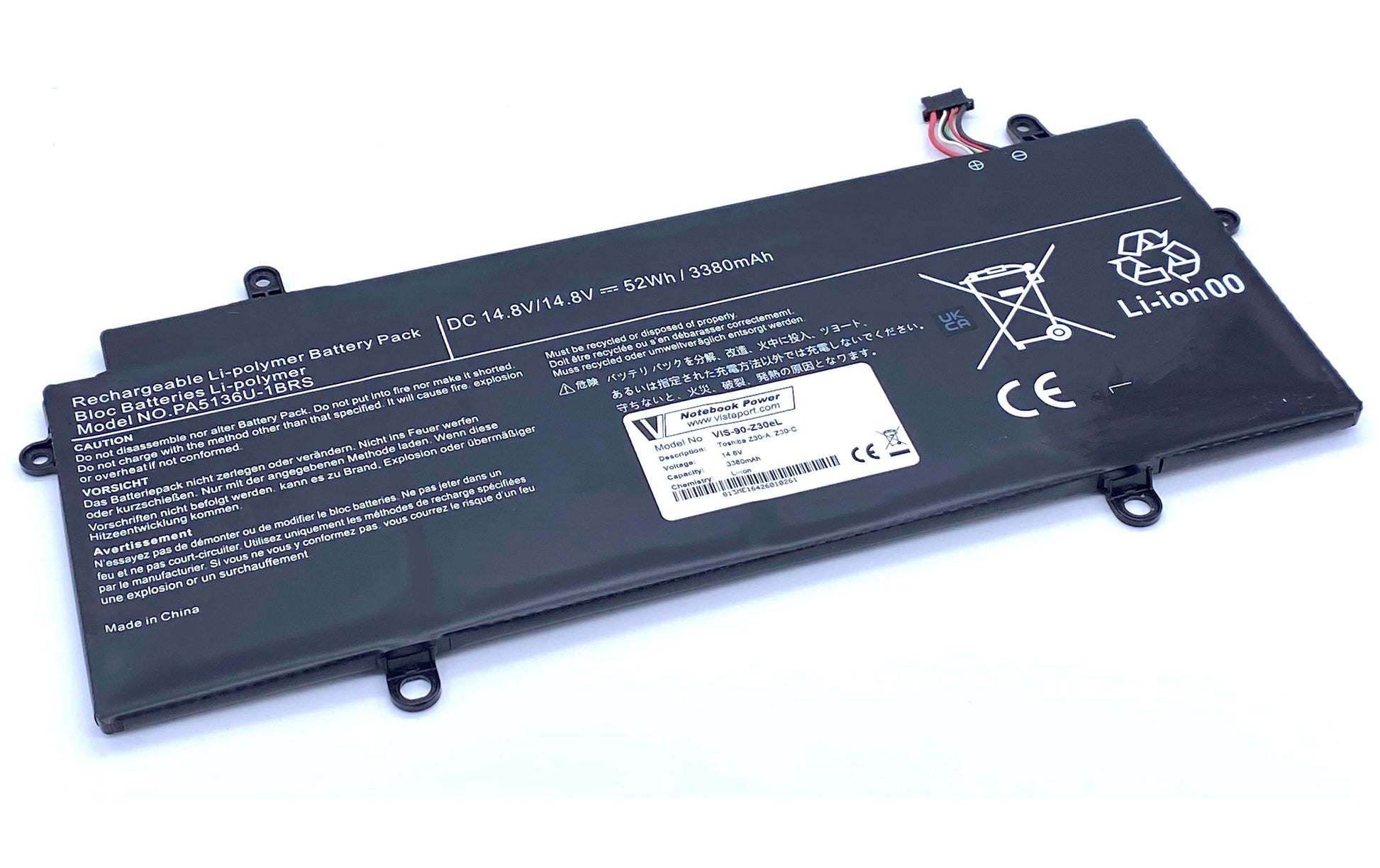 Vistaport Notebook-Akku – für Toshiba PORTEGE Z30-A/Z30-B/Z30-C – 50 Wh, 14,8 V (4 Zellen) – Schwarz