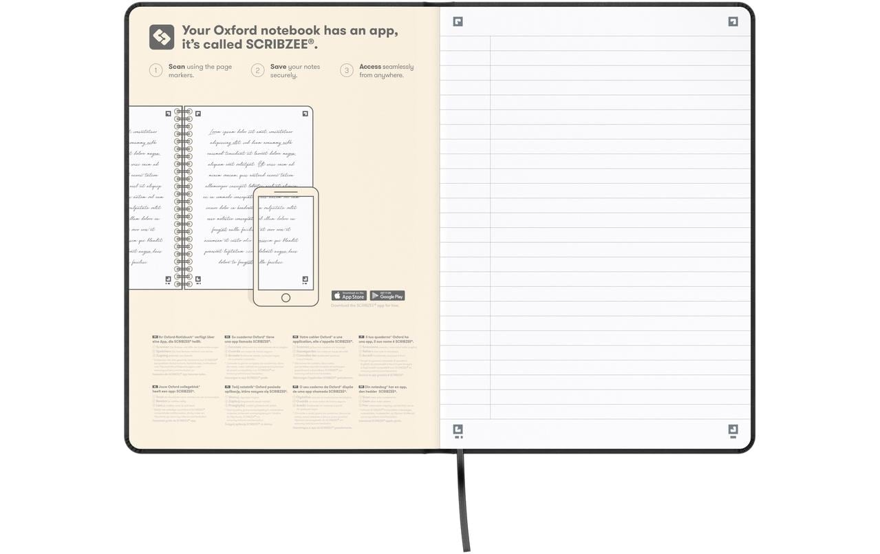 Oxford Notizbuch – A5 – liniert 6 mm – 80 Blatt – Hardcover, Gummiband, Dokumententasche, Navy, EU Ecolabel