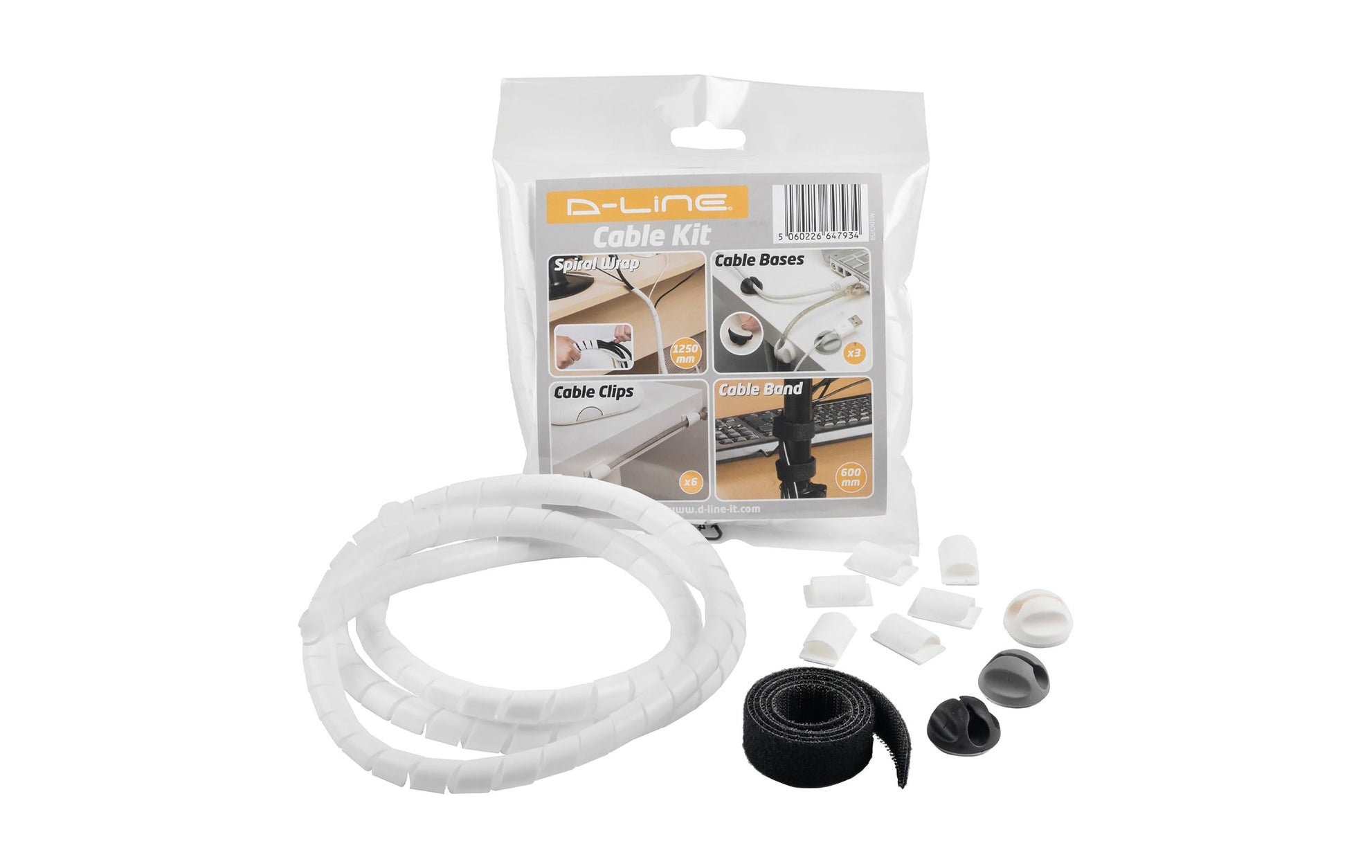 Steffen D-Line Kabelmanagement-Set – Kabelschlauch Ø 15 mm, 1,3 m – Kunststoff – Weiss, Klettverschluss