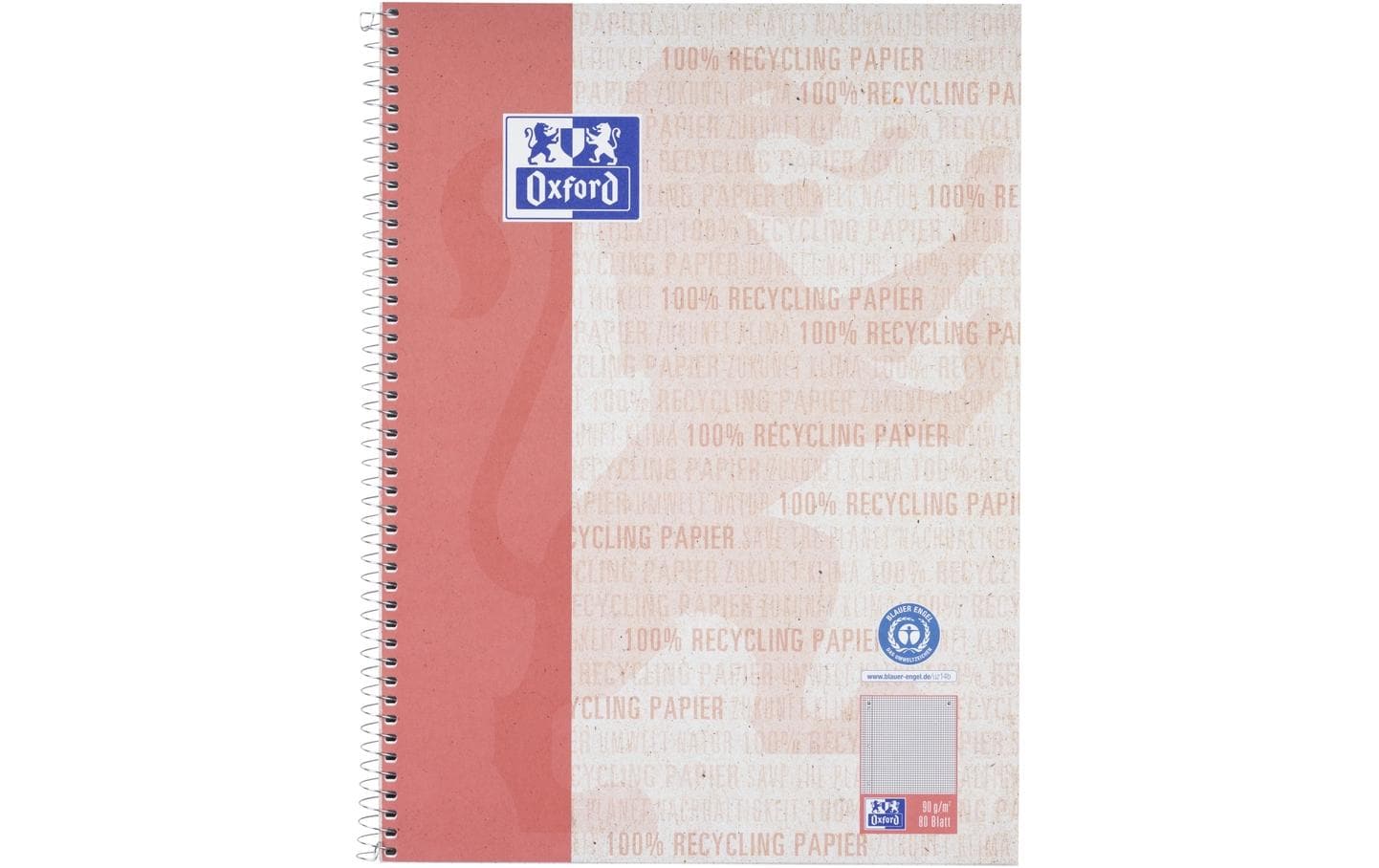 Elba Collegeblock, kariert 5 mm, Spiralbindung, Karton, 80 Blatt, 4-fach gelocht, perforiert, 90 g/m² – rot