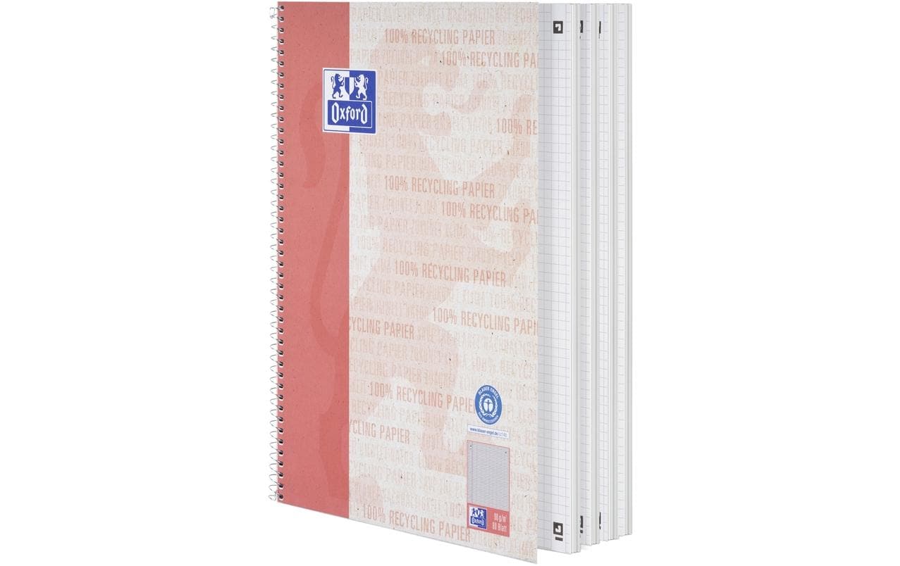 Elba Collegeblock, kariert 5 mm, Spiralbindung, Karton, 80 Blatt, 4-fach gelocht, perforiert, 90 g/m² – rot