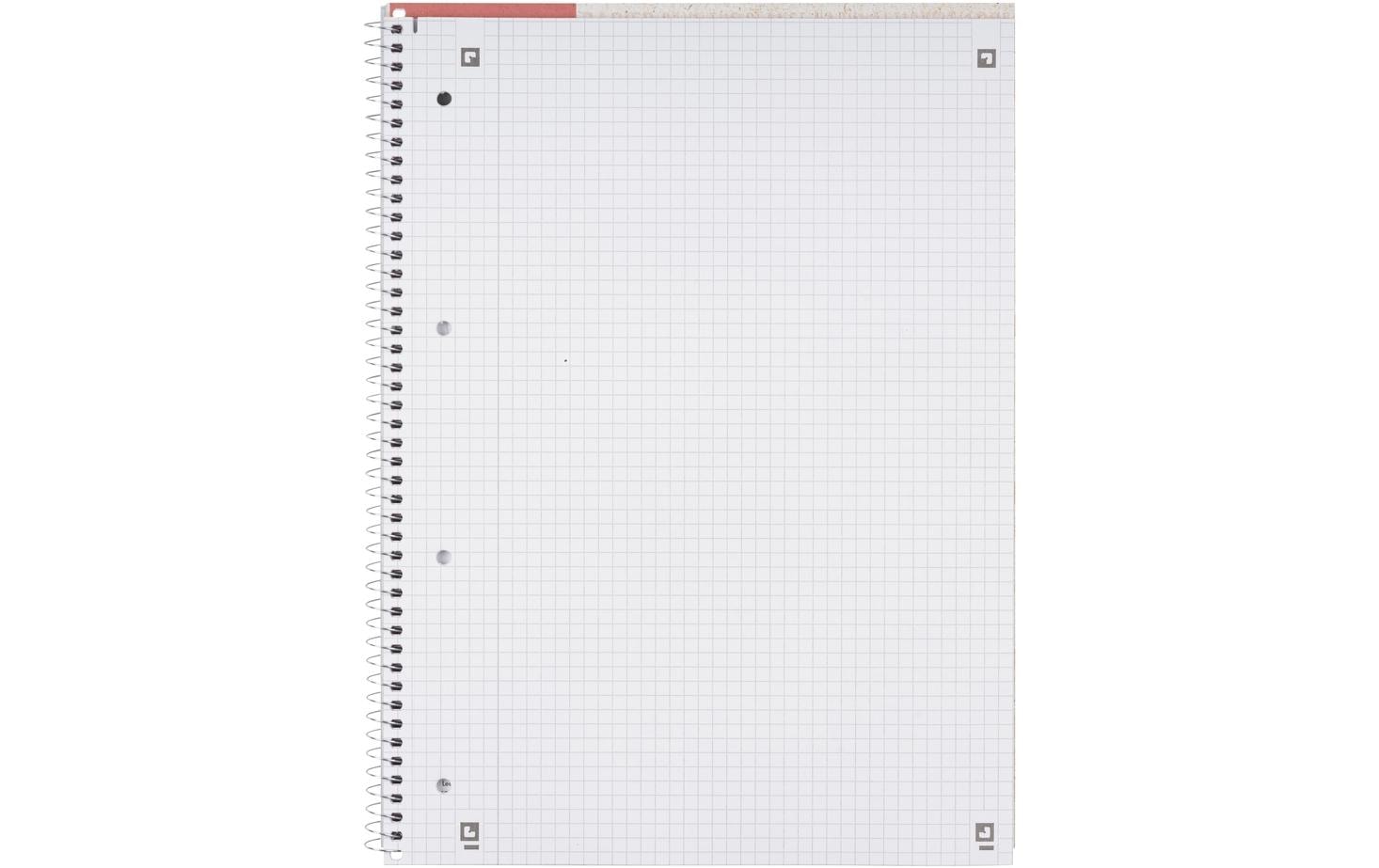 Elba Collegeblock, kariert 5 mm, Spiralbindung, Karton, 80 Blatt, 4-fach gelocht, perforiert, 90 g/m² – rot