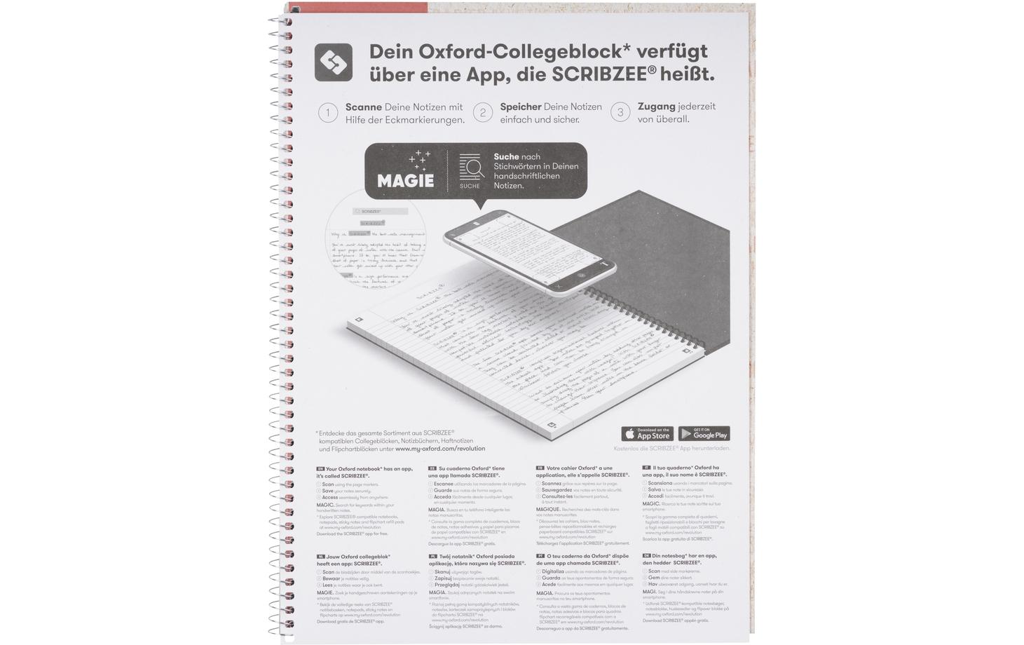 Elba Collegeblock, kariert 5 mm, Spiralbindung, Karton, 80 Blatt, 4-fach gelocht, perforiert, 90 g/m² – rot