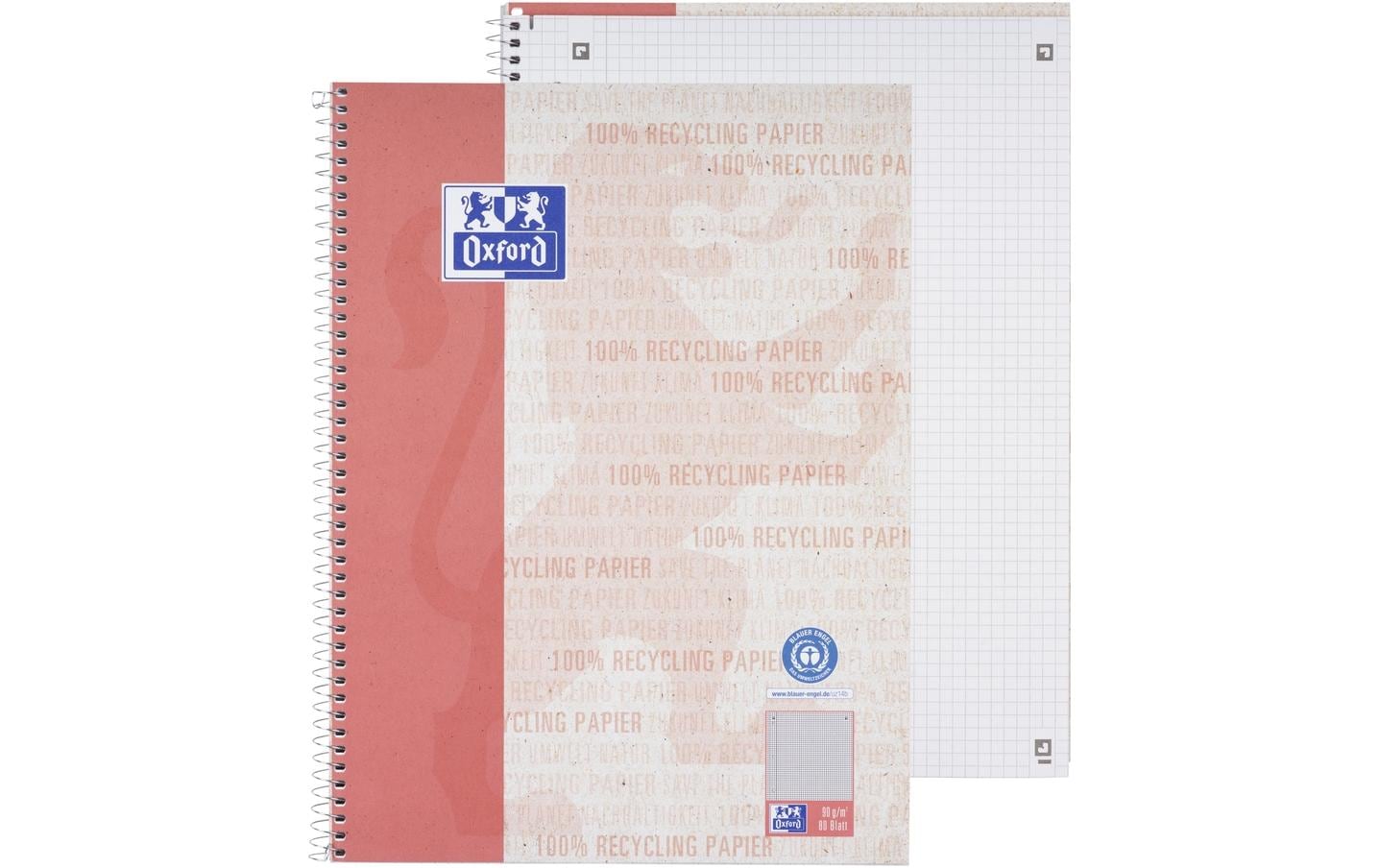 Elba Collegeblock, kariert 5 mm, Spiralbindung, Karton, 80 Blatt, 4-fach gelocht, perforiert, 90 g/m² – rot
