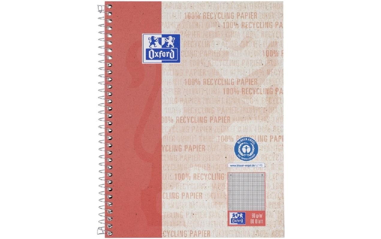 Elba Oxford – Collegeblock A5+, kariert, Spiralbindung, 80 Blatt – rot, für SCRIBZEE App