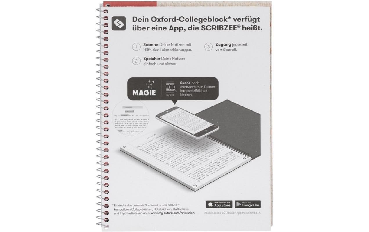 Elba Oxford – Collegeblock A5+, kariert, Spiralbindung, 80 Blatt – rot, für SCRIBZEE App