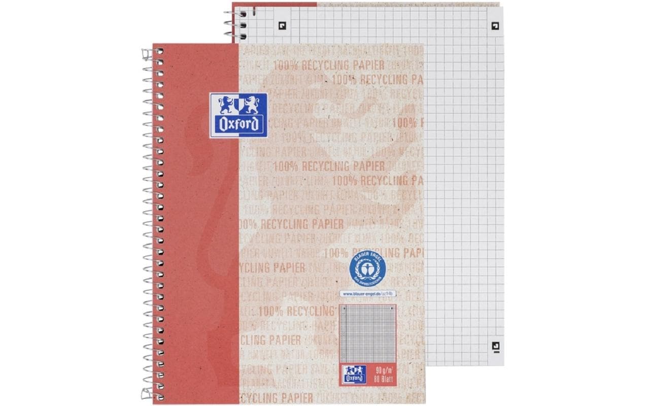 Elba Oxford – Collegeblock A5+, kariert, Spiralbindung, 80 Blatt – rot, für SCRIBZEE App