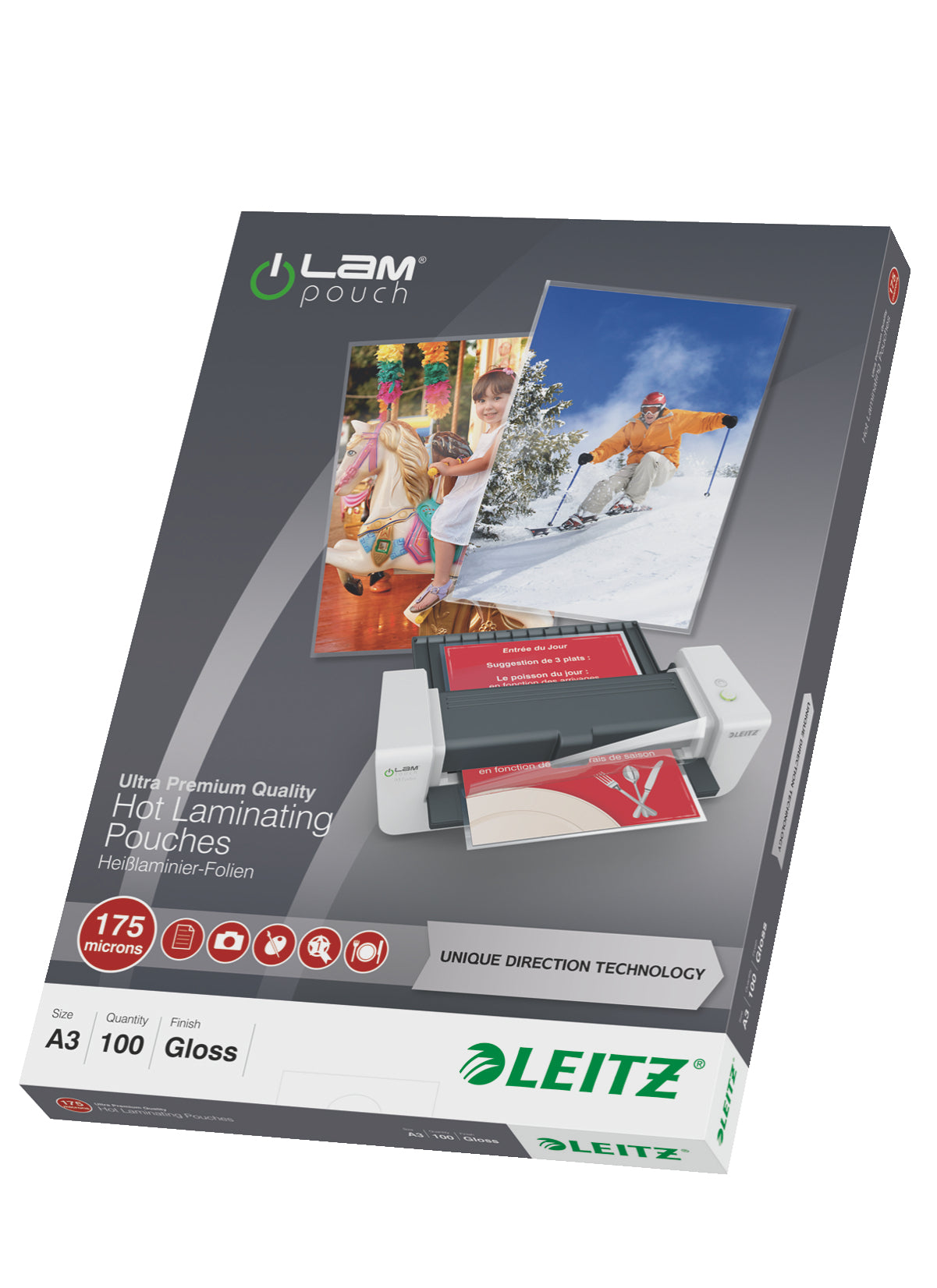 Leitz iLAM UDT Laminierfolien A3, glänzend – 175 µm, 303 × 426 mm, 100 Stk.